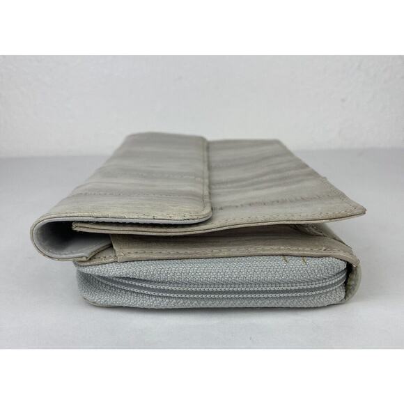 VTG Lee Sands Grey Eel Skin Leather Zip Around Clutch Organizer Wallet W Strap - Picture 5 of 16